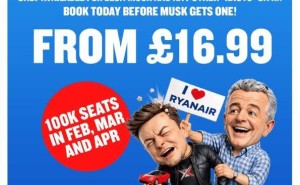 瑞安航空反擊馬斯克，推“大傻瓜”特價票：10萬座位16.99歐元起