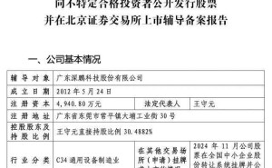 深鵬科技啟動北交所IPO 52歲董事長王守元持股超三成 跨界履歷豐富