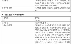 德邦基金人事變動(dòng)：左暢離任董事長(zhǎng) 武曉春接棒代行職務(wù)